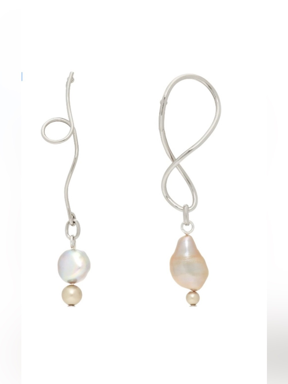 MOUNSER Freshwater Pearl Silver Twister Mismatch Earrings